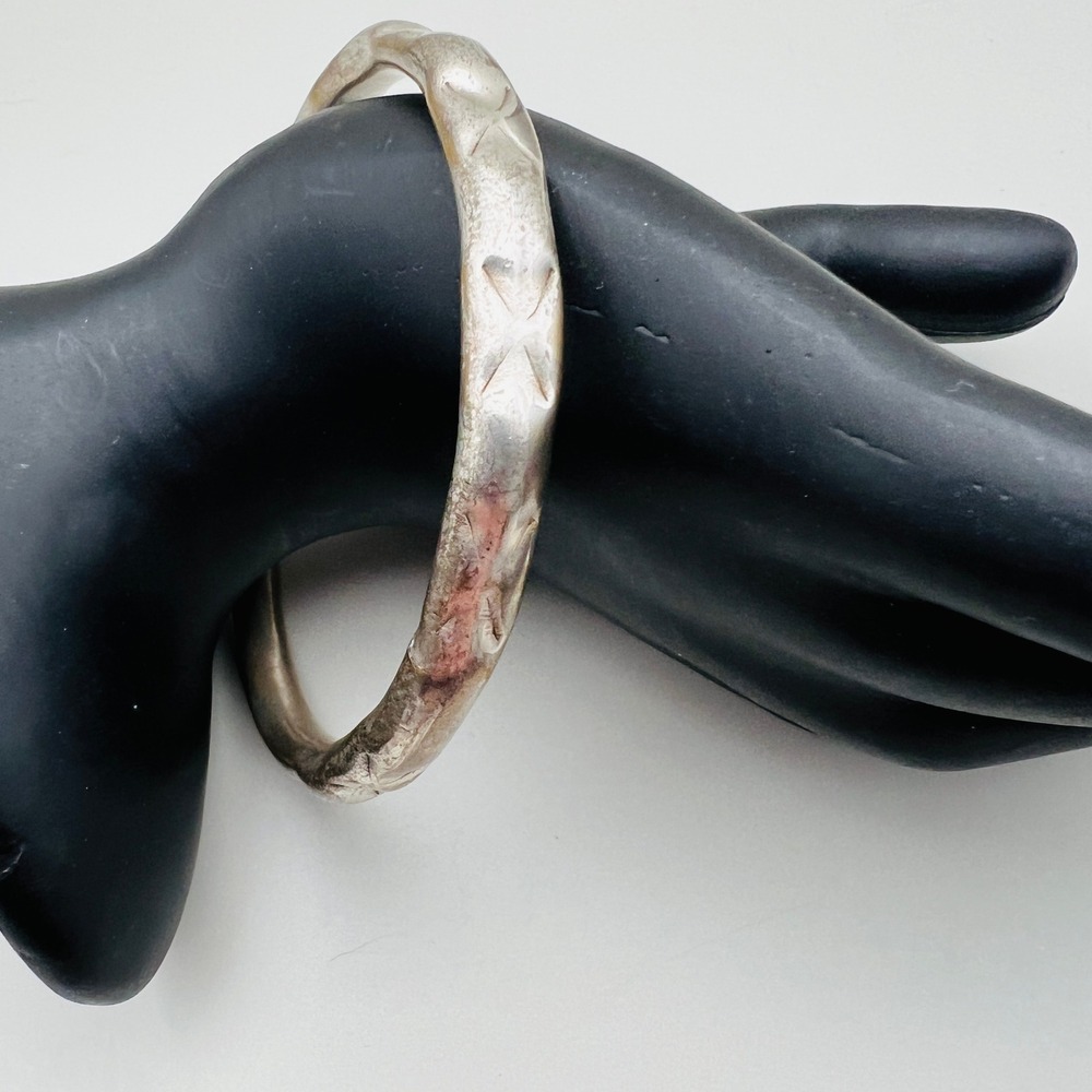 Vintage Bangle Bracelet Sculpted Organic Silver Tone Modernist Statement